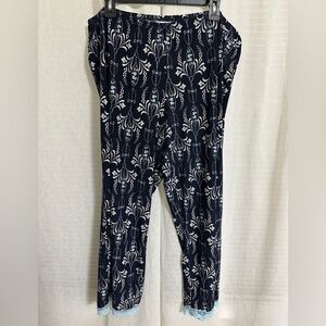 delicates 2-3X Navy White Light Blue Floral Jersey Light Weight Crop PJ Bottom